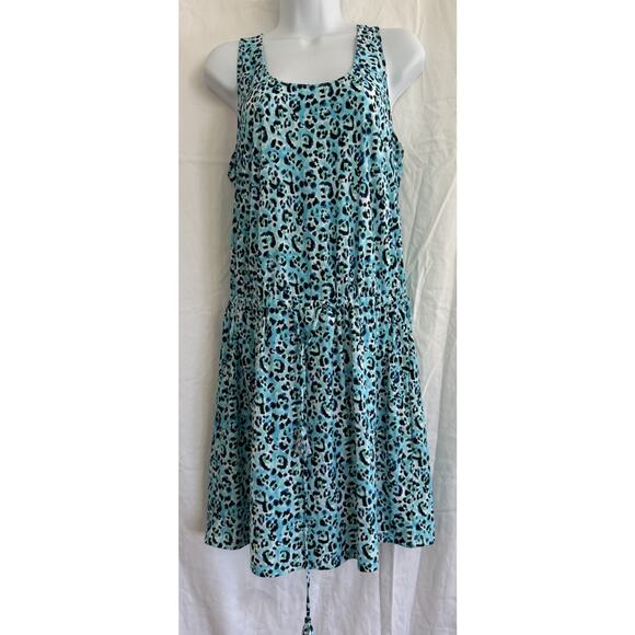 Tommy Bahama Leopard Print Drawstring Tank Swim Dress Tropical Cover Up Sz M - Picture 1 of 6